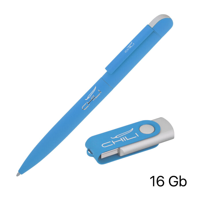 Набор ручка + флеш-карта 16 Гб в футляре, покрытие soft touch, 16GB